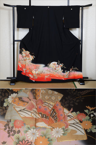 Japanese kimono. kimono for women. kimono female. black formal kimono. 