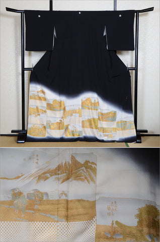 Japanese kimono. kimono for women. kimono female. black formal kimono. 