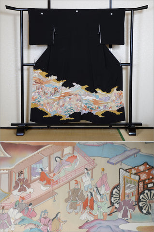 Japanese kimono. kimono for women. kimono female. black formal kimono. 