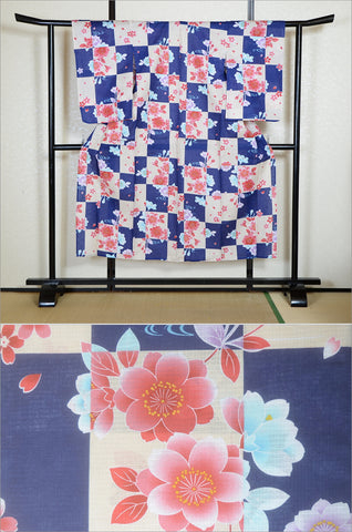 Girls yukata and  obi belt set / GY #73 (9-10)