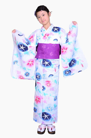 Girls yukata and  obi belt set / GY #62 (9-10)