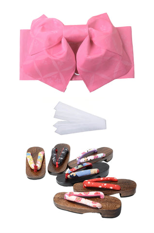 Obi belt and geta sandals set : Pre-tied / Pink #12